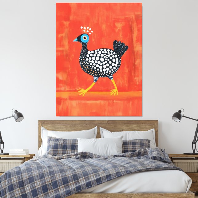 Whimsical Spotted Guinea Fowl Canvas Print (Insitu(Bedroom))