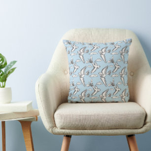 Whimsical spring birds blue pillow