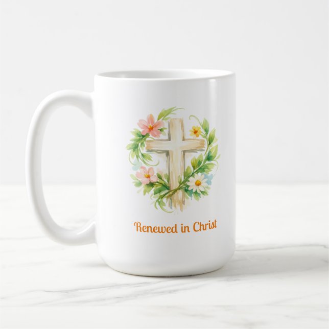 Whimsical Spring Cross Mug - Custom Easter Design (Left)