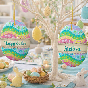 Whimsical spring Egg personalized Ceramic Ornament