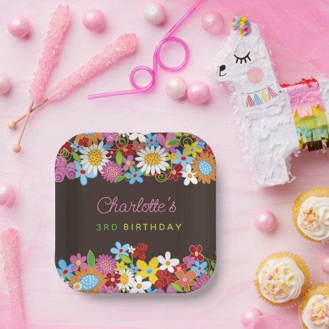 Whimsical Spring Flowers Garden Birthday Party Paper Plate (Party)