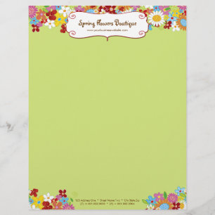 Whimsical Spring Flowers Garden Custom Letterhead