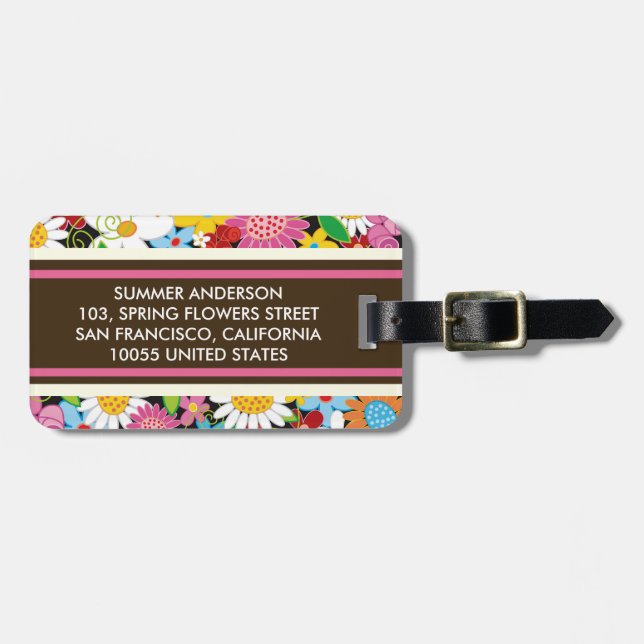 Whimsical Spring Flowers Garden Floral Luggage Tag (Front Horizontal)