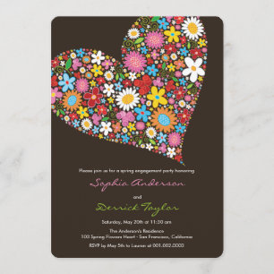 Whimsical Spring Flowers Heart Engagement Invite