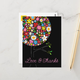 Whimsical Spring Flowers Pop Tree Chic Thank You Postcard