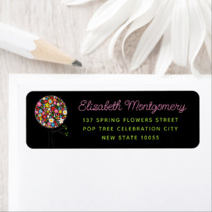 Whimsical Spring Flowers Pop Tree Colourful Addres