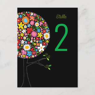 Whimsical Spring Flowers Pop Tree Table Number Postcard