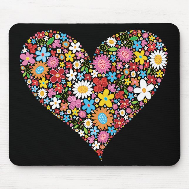 Whimsical Spring Flowers Valentine Cute Heart Love Mouse Pad (Front)