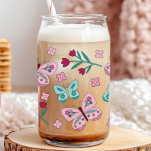 Whimsical Spring Garden Flowers and Butterflies  Can Glass