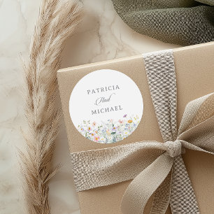 Whimsical Spring Garden Wildflower Wedding Classic Round Sticker