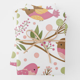 Whimsical Spring Garden with Robins Wrapping Paper Sheet
