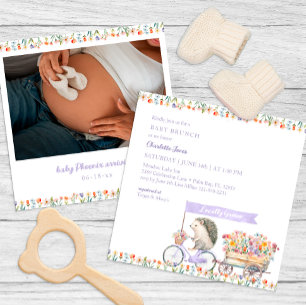 Whimsical Spring Meadow Hedgehog Photo Baby Shower Invitation