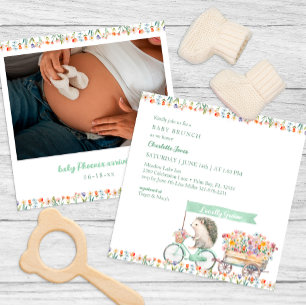 Whimsical Spring Meadow Hedgehog Photo Baby Shower Invitation