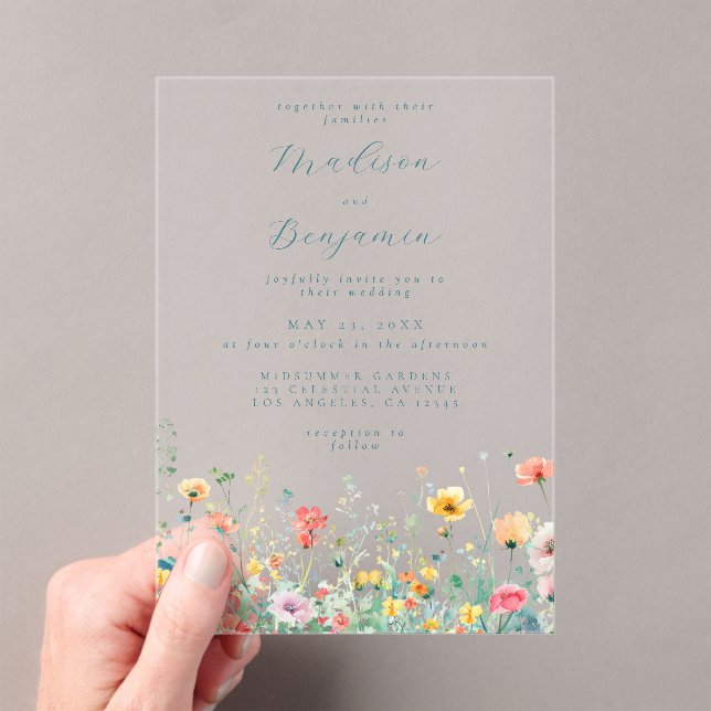 Whimsical Spring Wildflower Wedding Acrylic Invitations (Insitu (Handheld))