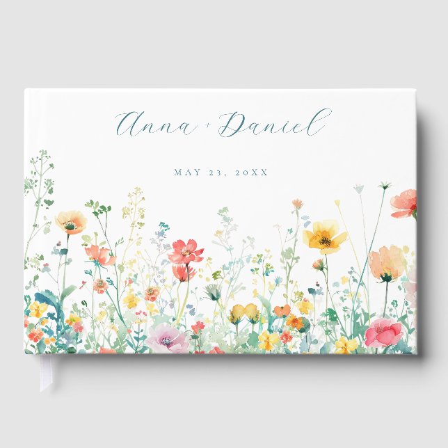 Whimsical Spring Wildflower Wedding Guest Book (Front)