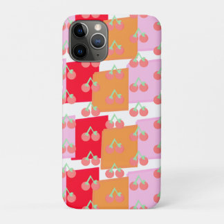 Whimsical Squares Red Orange Pink Cherries iPhone 11 Pro Case