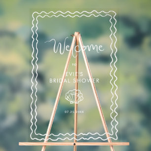 Whimsical Squiggle Hand Drawn Shell Welcome Acrylic Sign