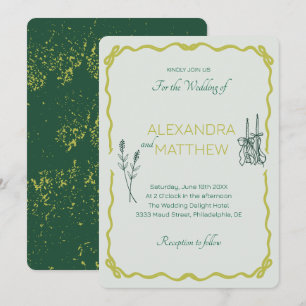 Whimsical Squiggle Wedding Invitation with Bows 