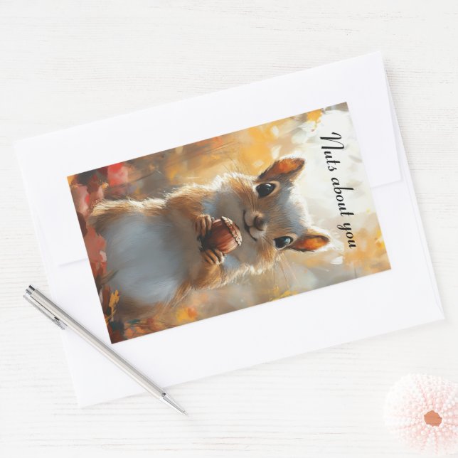 Whimsical Squirrel Nuts About You Rustic Woodland Sticker (Envelope)