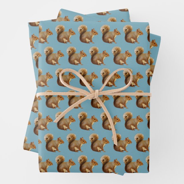 Whimsical Squirrel Pattern Premium  Wrapping Paper Sheet (In situ)