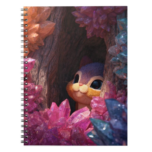 Whimsical Squirrel Rainbow Crystal Notebook (Front)