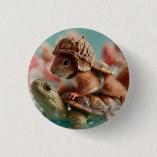 Whimsical Squirrel Riding a Turtle 1 Inch Round Button