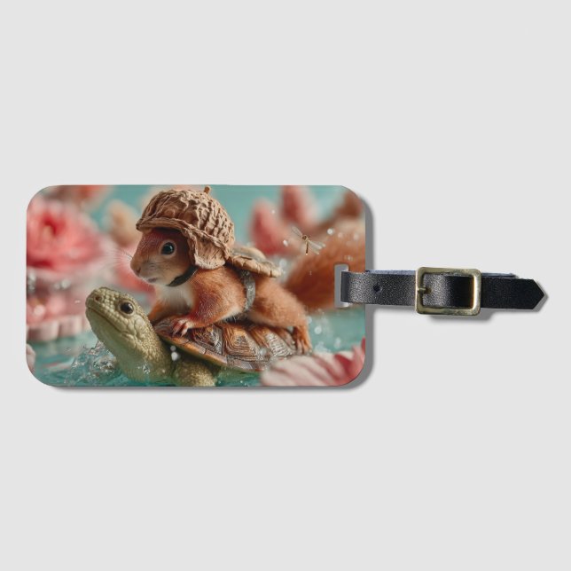 Whimsical Squirrel Riding a Turtle  Luggage Tag (Front Horizontal)