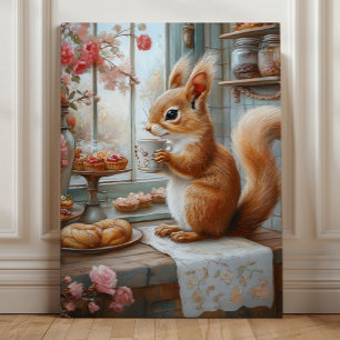 Whimsical Squirrel Tea Party Woodland Kitchen Canvas Print