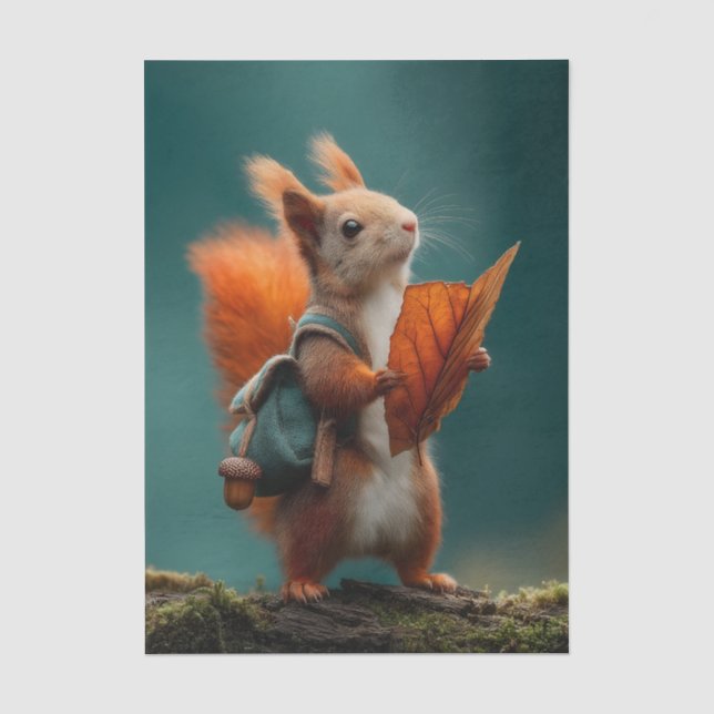 Whimsical Squirrel with a Backpack and Autumn Leaf Tissue Paper (Front)
