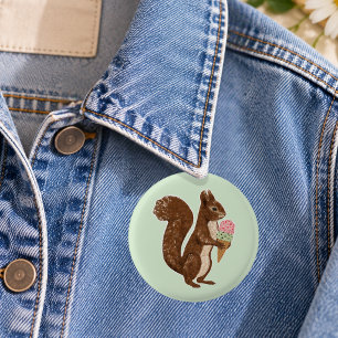 Whimsical Squirrel with Ice Cream Woodland 1 Inch Round Button