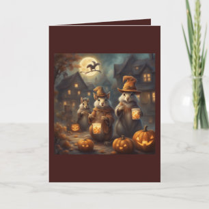 Whimsical Squirrels Trick or Treat Halloween    Card