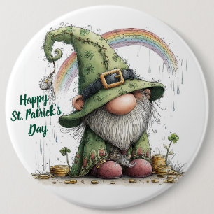 Whimsical St. Patrick’s Day Gnome 6 Inch Round Button