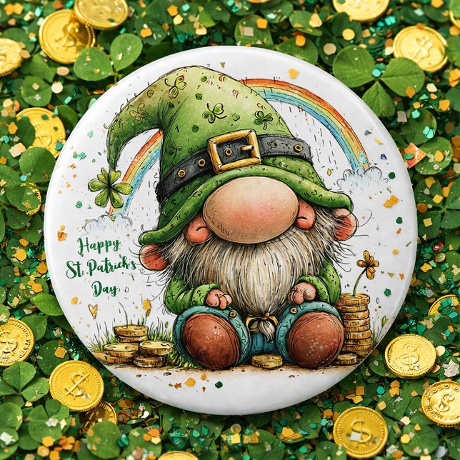Whimsical St. Patrick’s Day Gnome 6 Inch Round Button (Creator Uploaded)