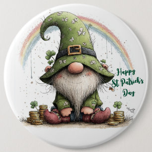 Whimsical St. Patrick’s Day Gnome 6 Inch Round Button