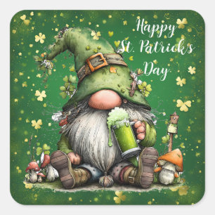 Whimsical St. Patrick’s Day Gnome Celebration Square Sticker
