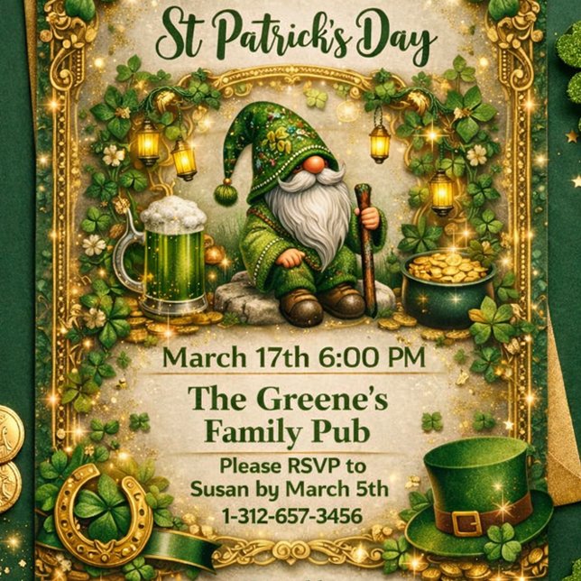 Whimsical St. Patrick’s Day Gnome  Invitation (Creator Uploaded)