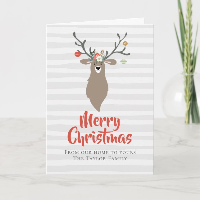 Whimsical Stag Deer Personalized Christmas Holiday Card (Front)