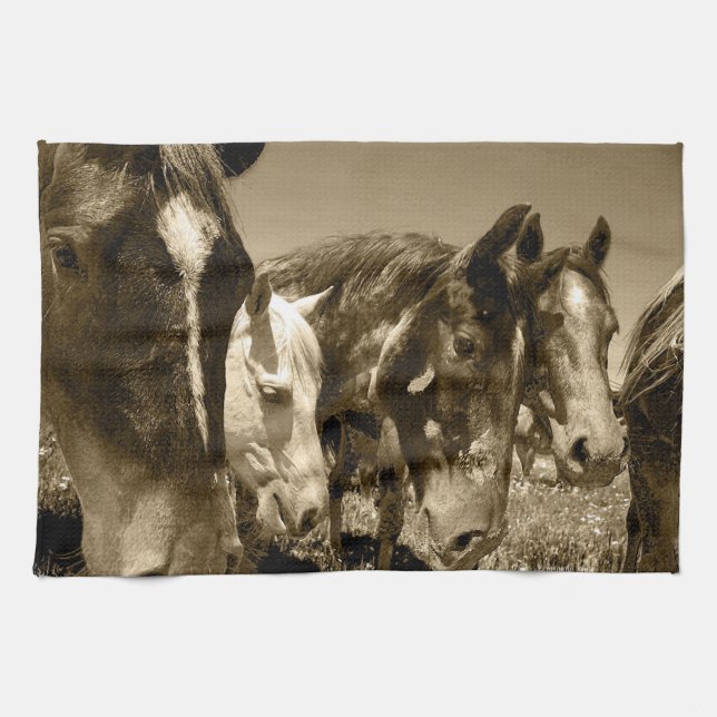 Whimsical Stallions Horse Kitchen Towel (Horizontal)