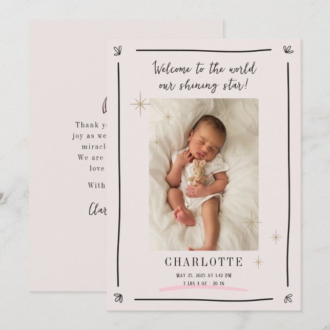 Whimsical star  | baby birth announcement card (Front/Back)