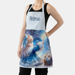 Whimsical Star Gazer Girl Watercolor Apron