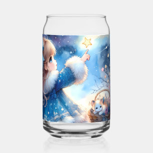 Whimsical Star Gazer Girl Watercolor Can Glass