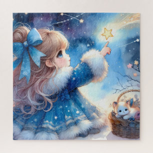 Whimsical Star Gazer Girl Watercolor Jigsaw Puzzle