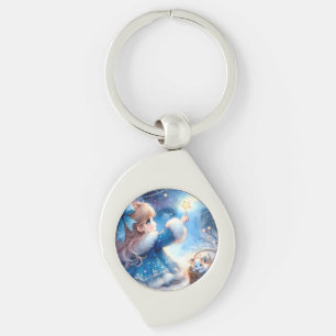 Whimsical Star Gazer Girl Watercolor Keychain