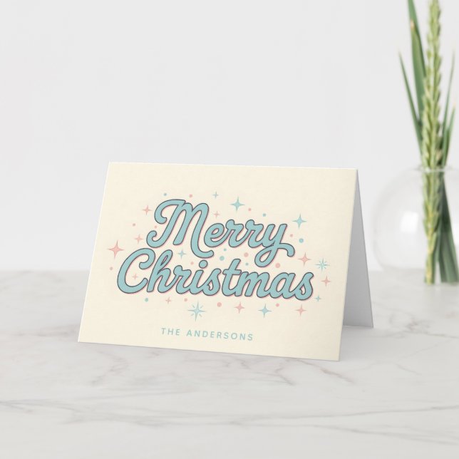 Whimsical Starburst Script Merry Christmas Holiday Card (Front)