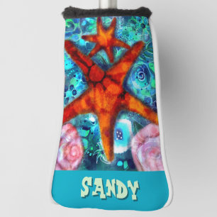 Whimsical Starfish Seashells Beach Personalized Golf Head Cover
