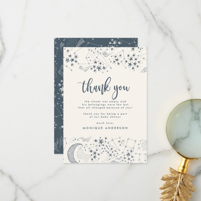 Whimsical Starry Night Blue & Cream Thank You Card (Front/Back In Situ)