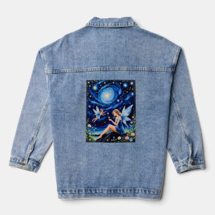 Whimsical Starry Night Fairy Shirt Denim Jacket