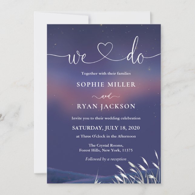 Whimsical Starry Night Script Modern Wedding  Invitation (Front)