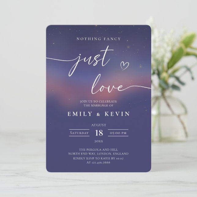Whimsical Starry Night Script Modern Wedding  Invitation (Standing Front)
