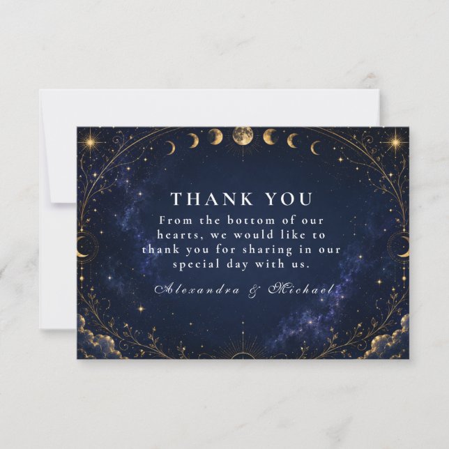 Whimsical Starry Nights Celestial Wedding Thank You Card (Front)